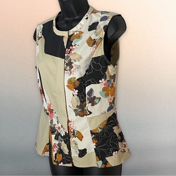 3.1 Phillip Lim for Target Khaki Floral Patchwork Zip Peplum Vest Blouse Medium - Picture 4 of 11